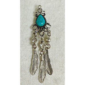 Southwest Silver Tone Blue Stone (Faux Turquoise) Brooch / Pendant - 3 1/4"